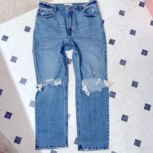 Nwt 32 long 14  Abercrombie hi rise ankle straight jeans ZOE vintage STRETCH